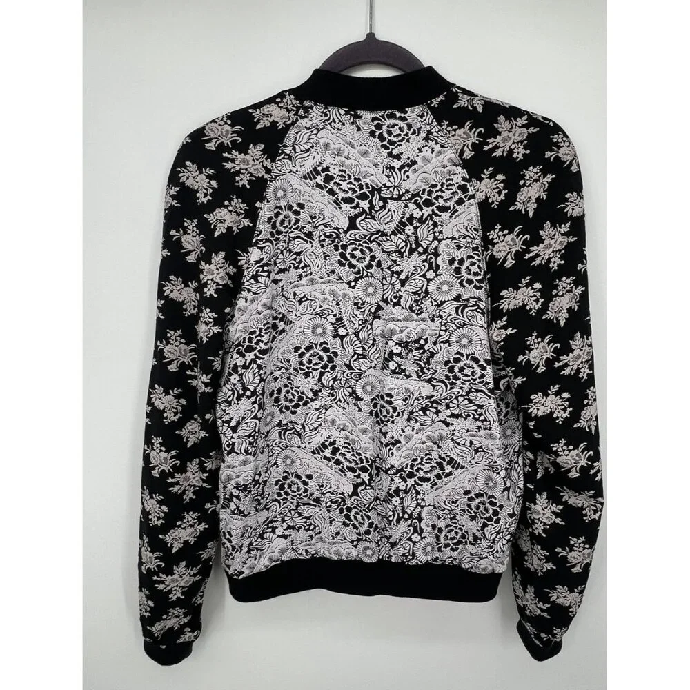 Free People Bomber Jacket Floral Size S Snap Button Pockets Feminine Boho Retro